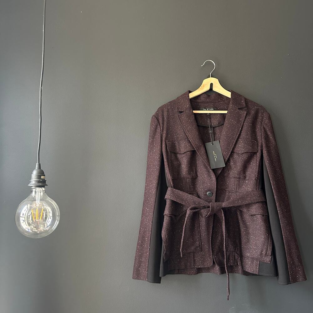 Rag & Bone Vera Donegal Wool Blend Burgundy Blazer Jacket NEW Size 8 - Picture 5 of 14